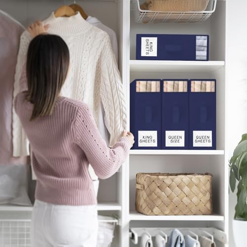 StorageTastic 8 Pack Bed Sheet Closet Organizers and Storage,Sturdy Foldable Storage Containers with Window and Label,Storage and Organization for Bedding Sheets,Duvet Covers,Blankets (Blue) - Image 7