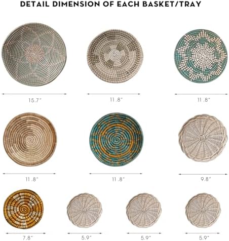 Wicker Basket Wall Decor Set of 10 with Loops, Seagrass, Handmade - Image 2