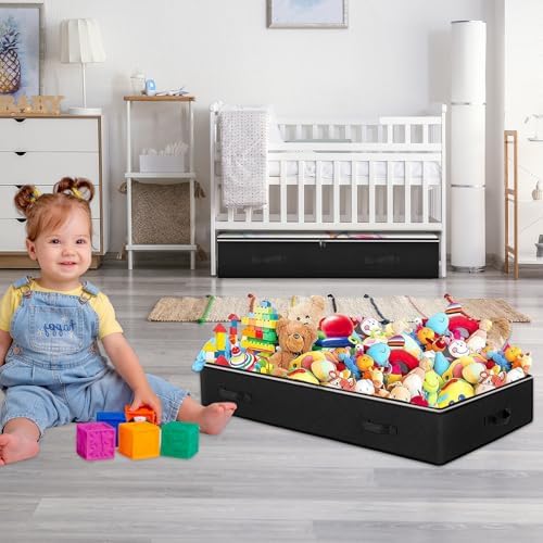 6 Pack Under bed Storage Containers, 90L Large Capacity Bedroom Closet Organizers and Storage Bins Foldable Underbed Storage Bags for Clothes, Blanket, Towels, Comforter, Sweaters, Linen Sheet Black - Image 2