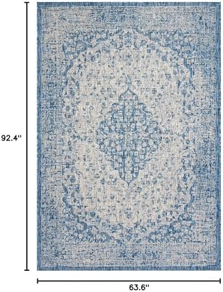 SAFAVIEH Washable Rug Outdoor Courtyard Collection - 5'3" x 7'7", Blue & Grey, Non-Shedding & Easy Cleaning, Ideal for Patio, Backyard, Mudroom (CY8720-36812) - Image 2