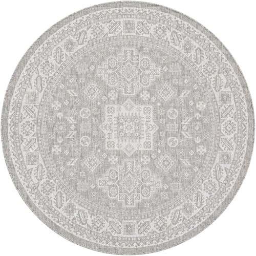Rugs.com - Outdoor Aztec Rug – 6 Ft Round Light Gray Indoor/Outdoor Rug – Washable & Stain Resistant, Perfect for Patios, Decks, and Porches - Image 3