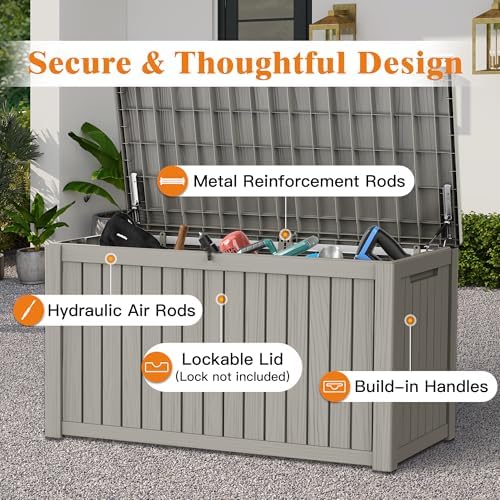 Outdoor Extra Large Storage Cabinet Deck Box, 200 Gallon Heavy Duty Deck Boxes, Weatherproof & UV-Resistant Lockable Patio Storage Cabinet for Garden Tools, Patio Furniture, - Image 3