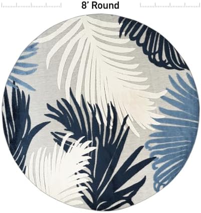Rugshop Lucca Indoor/Outdoor Contemporary Floral Durable Round Rug Navy 8' - Image 2