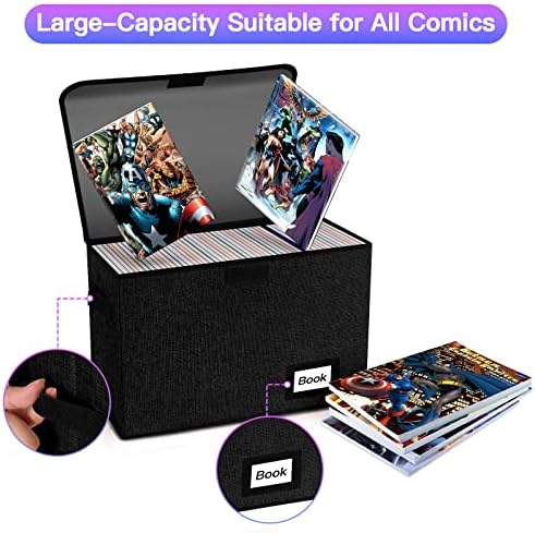 10 Pack Comic Book Storage Box 15.8" X 7.8" X 11.8", Collapsible Holds 160-180 Comic Book Organizer Heavy Duty Bin Container Holder Shelf (Black) - Image 4