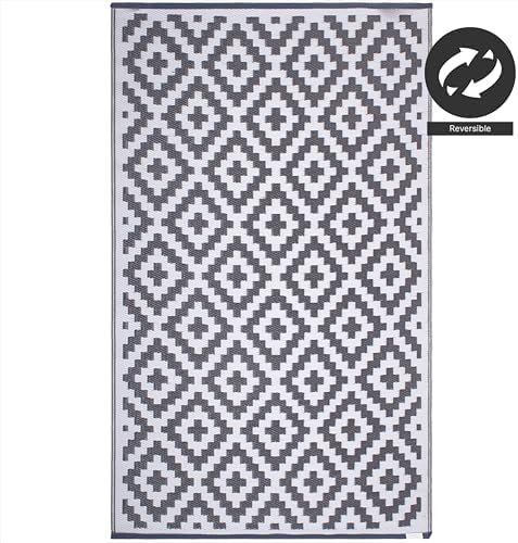 FH Home Outdoor Rug - Waterproof, Fade Resistant, Reversible - Premium Recycled Plastic - Geometric - Large Patio, Deck, Sunroom, Camping, RV - Aztec - Gray & White Crease Free - 6 x 9 ft - Image 5