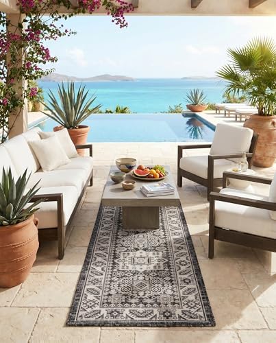 Rugs.com - Outdoor Aztec Rug – 6 Ft Runner Charcoal Gray Easy-Clean Indoor/Outdoor Rug – Perfect for Patios, Decks, and Porches - Image 6