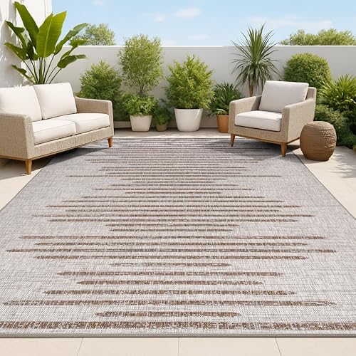 JONATHAN Y Stripe Geometric Indoor Outdoor Area Rug 6X9 Beige/Brown, Zolak Berber for Backyard, Patio, Porch, Easy-Cleaning, High Traffic, Pet-Friendly, Non-Shedding (SMB124A-6) by JONATHANY