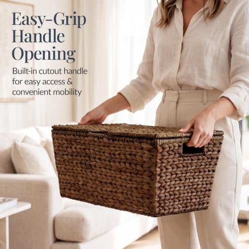 Best Choice Products Set of 2 X-Large & Medium Woven Storage Baskets W/Lids, Hyacinth Nesting Bins, Handwoven Organizer Baskets W/Handles for Bedroom, Living Room, Laundry Room, Or Office - Brown - Image 6
