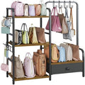 Purse Organizer for Closet, with Bottom Drawer, Extra Large Capacity 3 Tier Handbag Storage Rack for Women, 10 Purse Hanger and Hooks for Bag Organizer, Floor-Standing, Home, Living Room (Black) by Nuoex