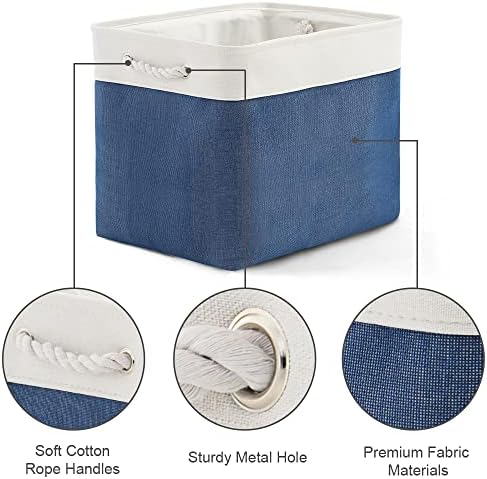 TcaFmac Organization and Storage Basket for Gifts Empty - 16x12x12 inch Large 2 Pack Collapsible Storage Bins for Shelves, Fabric Storage Cubes for Organizing Cloth Toy Kids (White & Jean Blue) - Image 6