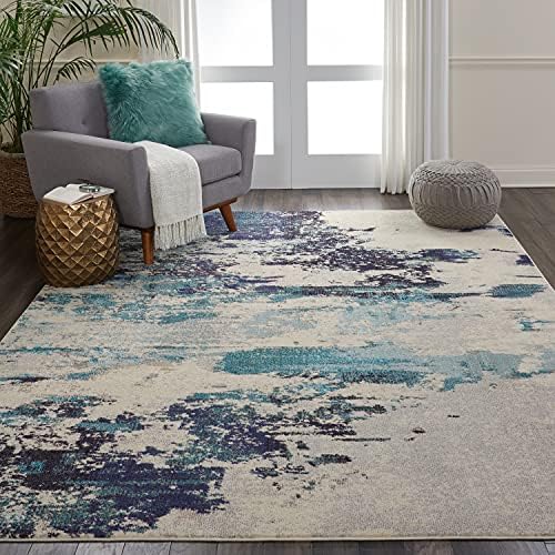 Nourison Home Celestial Ivory Teal Blue 7'10" x 10'6" Area Rug - Easy Clean, Non Shedding, Bed Room, Living Room, Dining Room, Kitchen (8' x 11') - Image 3