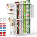 Wrapping Paper Organizer with Wheels, Metal Gift Wrap Storage Cart, Vertical Craft Organizer with 16 Slap Bands for Wrapping Paper Rolls, Wrapping Supplies Storage by Olgsibb