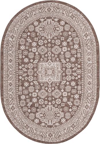 Rugs.com - Outdoor Aztec Rug – 5' 3 x 8' Oval Brown Indoor/Outdoor Rug – Weather Resistant Flatweave Area Rug for Patio, Deck, and Porch - Image 3