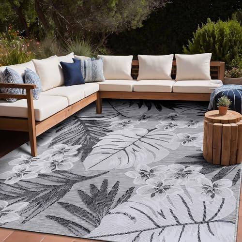 Luul Home Floral Indoor Outdoor Rugs 6x9 Large Area Rug for Living Room, Patio Decor, Kitchen, and Entryway Rug, Washable Stain Resistant Outside Carpet Gray 6 x 9 - Image 6