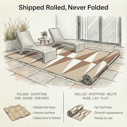 Fab Habitat Geometric Modern Minimalist Outdoor Rug - Waterproof, Crease-Free Fade Resistant, Reversible - Recycled Plastic - Patio Porch Balcony Deck Yard Garden - Tuscon Natural - 4x6 ft - Image 4