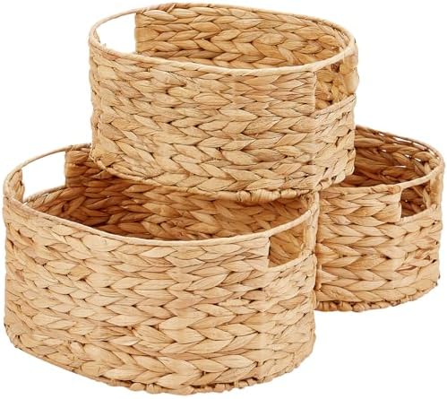 Vagusicc Wicker Basket, 3-Pack Hand-Woven Water Hyacinth Wicker Storage Basket with Handles, Large Woven Storage Baskets for Shelves, Round Storage Baskets for Organizing & Decor by Vagusicc