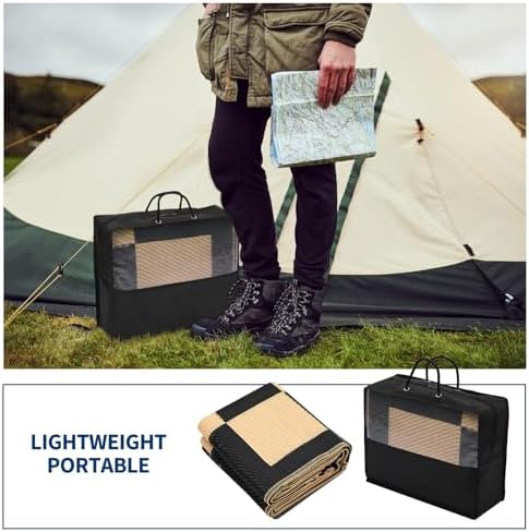 GarveeHome Waterproof Outdoor Rug 9 x 12 Large Modern Checkboard Plastic Straw Rug, Foldable Reversible Camping Mat, UV-Resistant Geometric Plaid Woven Carpet for Picnic, Deck, Black Brown - Image 6