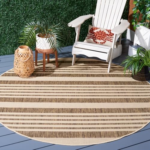 SAFAVIEH Washable Rug Outdoor Courtyard Collection - 7'10" Round, Brown & Bone, Non-Shedding & Easy Cleaning, Ideal for Patio, Backyard, Mudroom (CY6062-242) by Unknown