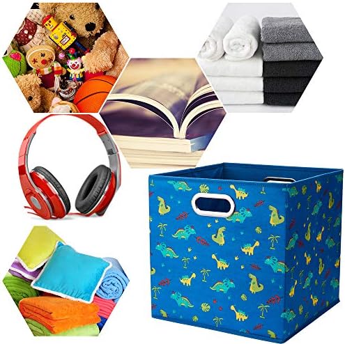 Dinosaur Fabric Storage Cubes Bins Kids 13x13x 13 in Navy Blue Storage Cubes Inserts Foldable Cloth Storage Boxes Collapsible Storage Baskets Drawer for Cube Organizer ,QY-SC06-6 - Image 3