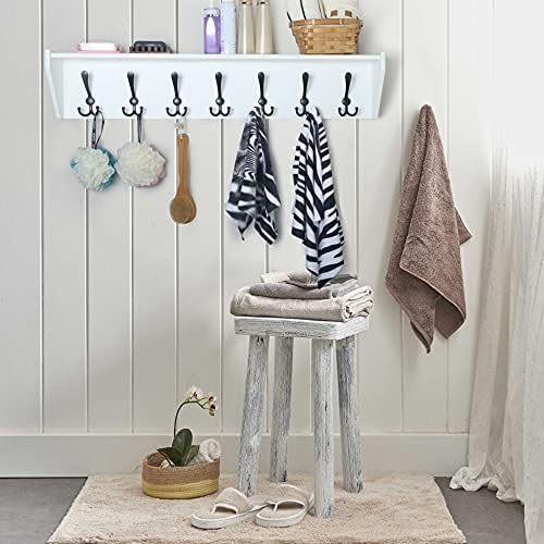 WEBI Coat Rack Wall Mount with Shelf,35" Long White Shelf with Hooks Underneath,7 Triple Hooks,Key Rack for Wall,Entryway Shelves for Wall - Image 3