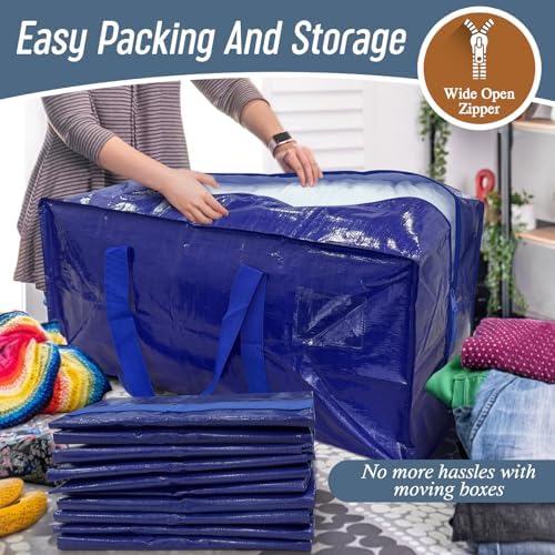 12 Pack Extra Heavy Duty Large Moving Bags with Strong Zipper, Blue - Image 5