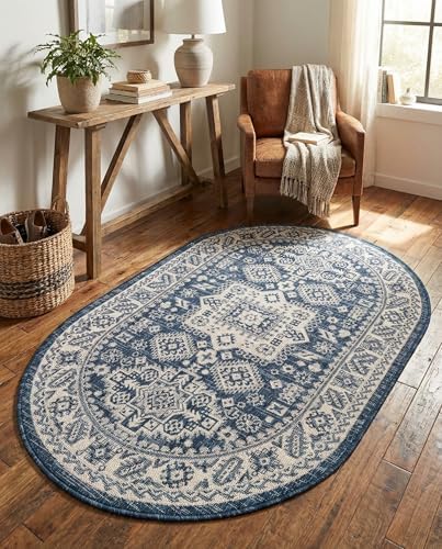 Rugs.com - Outdoor Aztec Rug – 3' 1 x 5' 3 Oval Blue Indoor/Outdoor Rug – Durable Flatweave for Patios, Decks, and Porches - Image 5