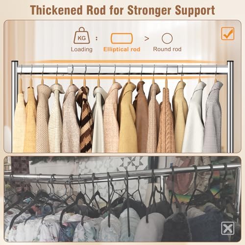 EAGMAK Heavy Duty Clothes Rack Load 420 LBS, Rolling Garment Rack with Lockable Wheels, Standing Metal Clothing Rack with Shelves, Portable Wardrobe Sturdy Coat Rack for Hanging Clothes (Silver) - Image 3