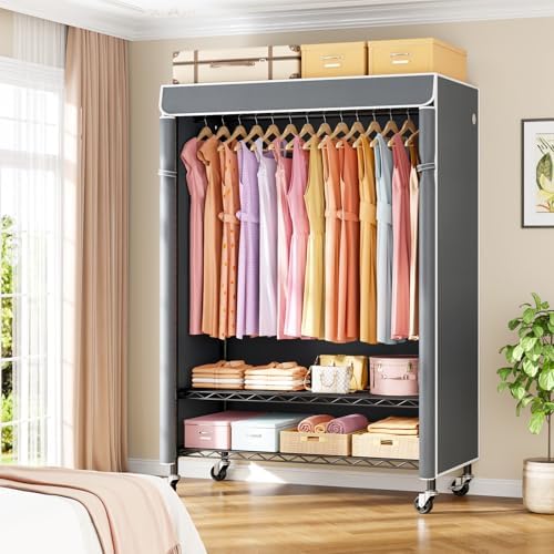 ULIFHOME P6C Plus Rolling Clothes Rack with Cover, Covered Clothing Rack - Image 2