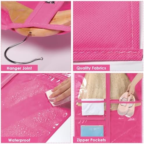 Univivi 40 Inch Dance Costume Garment Bags for Dancers, Rose Red, 8 Pack - Image 3