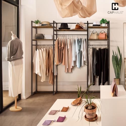 CAPHAUS 913lbs Capacity Garment Rack for Hanging Clothes, Heavy Duty Open Wardrobe w/Hanging Rods, Free Standing Closet Organizer, Clothing Rack, Metal Closet w/Wooden Boards, Rustic Oak Board - Image 7