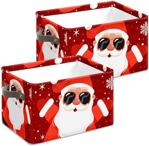 Christmas Santa Claus Foldable Baskets Storage Bins with Handles, Decorative Cloth Organizer Storage Boxes 2 2piece - Image 4