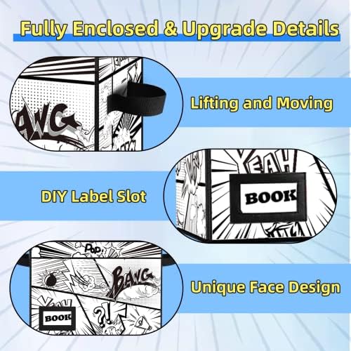 10 Pack Comic Book Storage Box, 15.8" X 7.8" X 11.8", Heavy Duty Collapsible Holds 160-180 Comic Book Bin Container Holder Shelf (Cartoon Bombs) - Image 5
