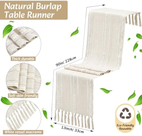 Long Table Runner and Round Woven Placemats Set, 6 Sets, Beige - Image 4