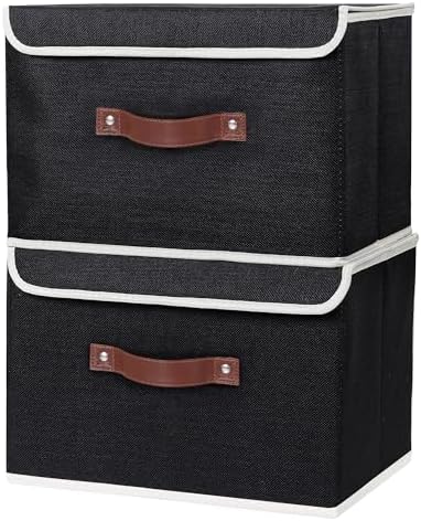 ANMINY Fabric Storage Box Bins with Lids, Black, 15"x10"x10", 4 Pack - Image 7