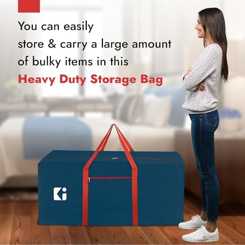 Kuber Industries Pack of 5 Durable (2 Compartments) Storage Bags For Clothes Large With Zip | Packers & Movers Under Bed Storage Organizer Box for Clothes, Blanket & Toys | Red & Blue - Image 2