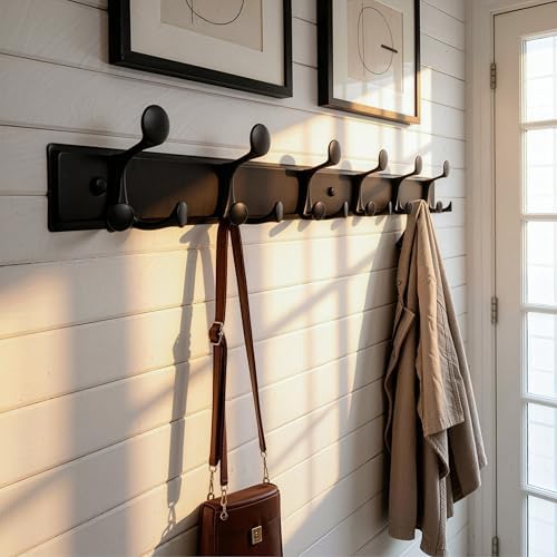 SKOLOO 18 Hooks Wall Mounted Coat Rack, 36 Inch Modern Coat Hanger for Entryway, Bathroom, Garage, Lightweight with 16 Inch Stud Spacing Design, Matte Black - Image 3