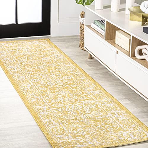 JONATHAN Y Weave Floral Indoor Outdoor Runner Rug 2X10 Yellow/Cream, Tela Bohemian Textured for Backyard, Patio, Porch, Easy-Cleaning, High Traffic, Pet-Friendly, Non-Shedding (SMB100E-210) - Image 3