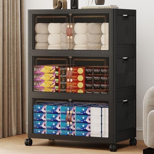 288QT Extra Large Stackable Storage Bins with Lids & Wheels & Door, by VNVTO