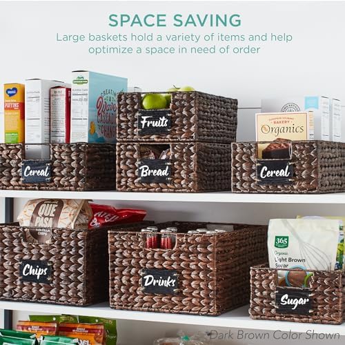 Best Choice Products Set of 4 13x12in Water Hyacinth Pantry Baskets, Woven Organizers w/Chalkboard Label, Chalk Marker - Gray - Image 4