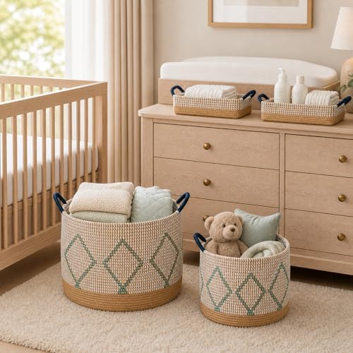 Handmade Seagrass Storage Basket Set - 4 Pack with Built-in Carry Handles, 7.6-49L Capacity, Multi-Size Large Capacity Organizer for Home, Bedroom, Living Room, 96.3L Total - Image 5