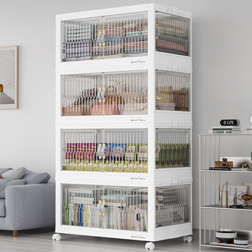 BROVIEW 120Gal Stackable Storage Bins with Lids Foldable Boxes,White,4Pack by BROVIEW-EnjoytheArtofLife