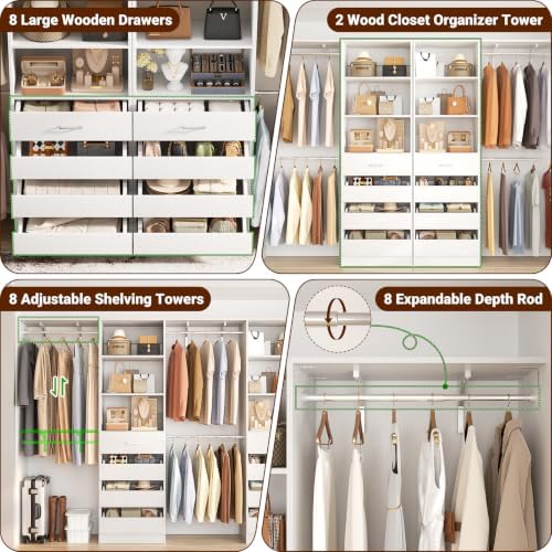 Aheaplus Closet System, Wood Closet Organizer System with Drawers, White - Image 2