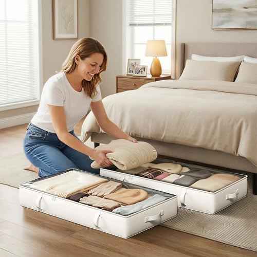 2-Pack Under Bed Storage Containers, 8 Inches Tall Clothes Storage, Beige - Image 7
