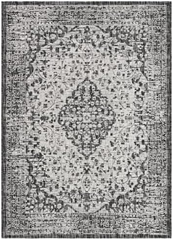 SAFAVIEH Washable Rug Outdoor Courtyard Collection - 4' x 5'7", Black & Grey, Non-Shedding & Easy Cleaning, Ideal for Patio, Backyard, Mudroom (CY8720-37612) - Image 3