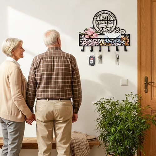 Personalized Metal Anniversary Wedding Gift Key and Mail Holder, Wall Mount Entryway Organizer with Hooks, Custom Key Rack for Kitchen, Bathroom, and Home Storage - Image 4