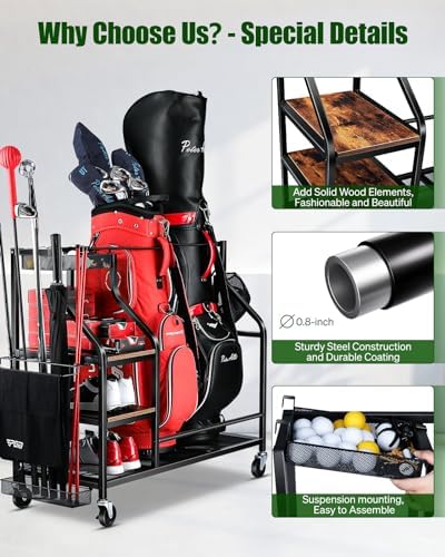 FHXZH Golf Bags Storage Garage Organizer - Golf Bag Stand with Wheels - Image 3