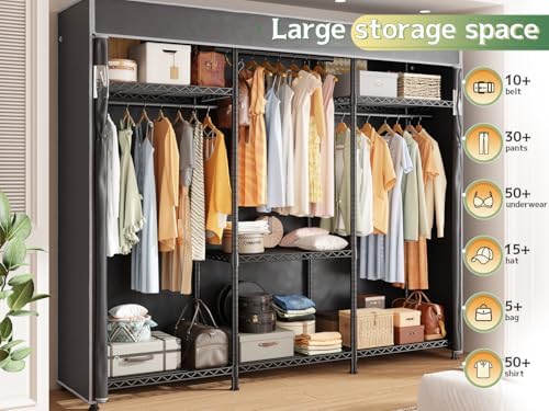 Raybee Clothes Rack, Heavy Duty Portable Closet with Cover, 3 Rods, 800LBS - Image 2