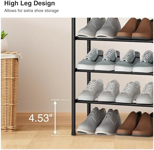 STO STO Expandable Shoe Rack, 5-Tier Metal Shoe Rack for Closet, Up to 24 Pairs Adjustable Shoe Rack Storage for Front Door Entrance, Free Standing Shoe Rack Organizer for Entryway, Black - Image 6
