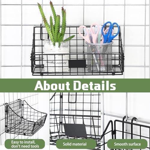 Blulu 4 Pcs Grid Wall Baskets, Wire with Hooks for Hanging, 11 x 6 x 5 Inch - Image 3