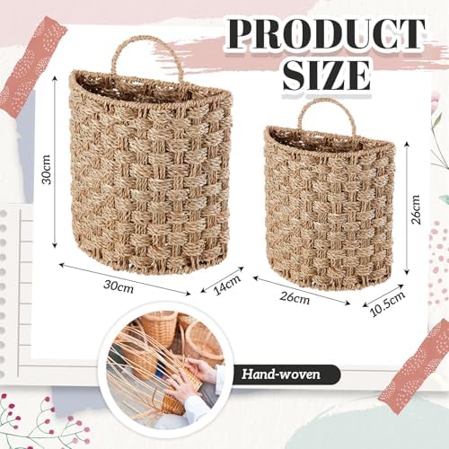 Chunful 2 Pcs Seagrass Hanging Wicker Basket, Natural Wicker Decorative Baskets, Handmade Woven Storage Organizer for House Garden Wedding Wall Decorations, Large & Small Size - Image 2